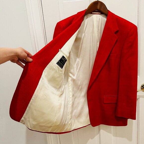 Alan Lebow for Hartz Mens Silk Woven Knit Buttoned RED Blazer Sport Coat Size 44 - Picture 12 of 16